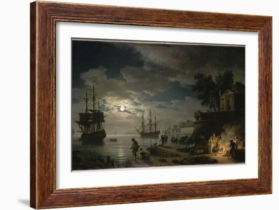 La Nuit : un port de mer au clair de lune-Claude Joseph Vernet-Framed Giclee Print