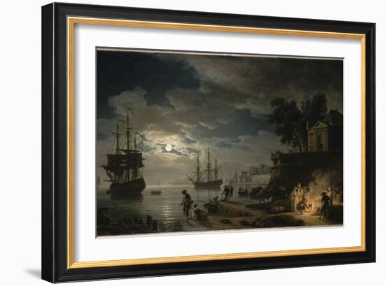 La Nuit : un port de mer au clair de lune-Claude Joseph Vernet-Framed Giclee Print