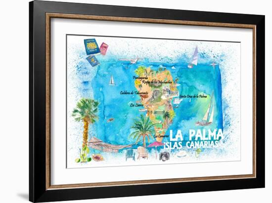 La Palma Illustrated Travel Map with Roads and Highlights-M. Bleichner-Framed Art Print