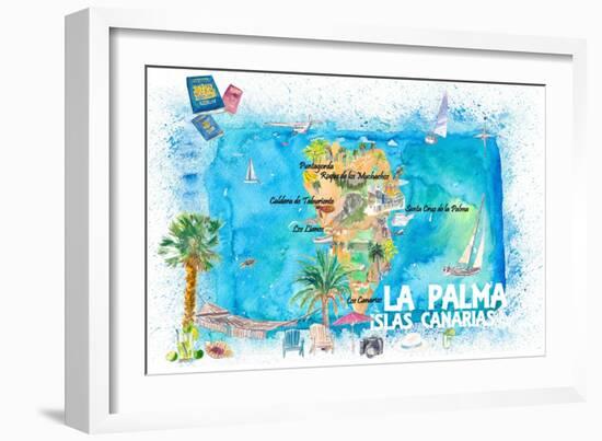 La Palma Illustrated Travel Map with Roads and Highlights-M. Bleichner-Framed Art Print