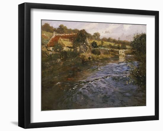 La Passerelle: a French River Landscape with a Washerwoman-Fritz Thaulow-Framed Giclee Print