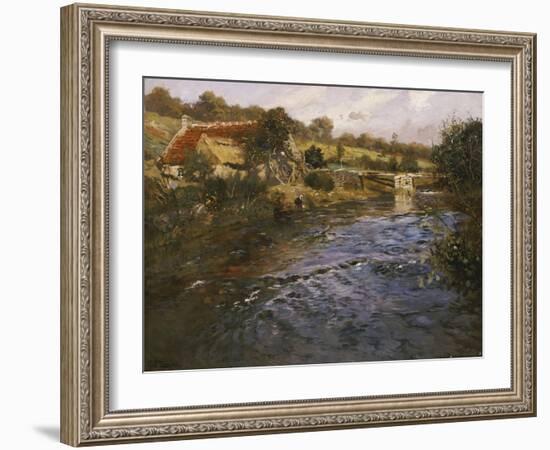 La Passerelle: a French River Landscape with a Washerwoman-Fritz Thaulow-Framed Giclee Print