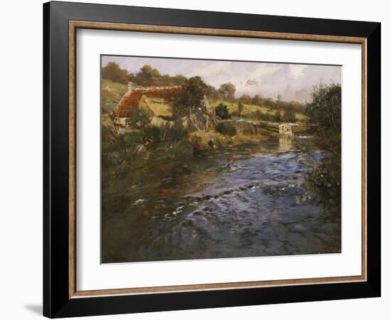 La Passerelle: a French River Landscape with a Washerwoman-Fritz Thaulow-Framed Giclee Print