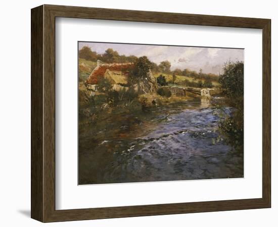 La Passerelle: a French River Landscape with a Washerwoman-Fritz Thaulow-Framed Giclee Print