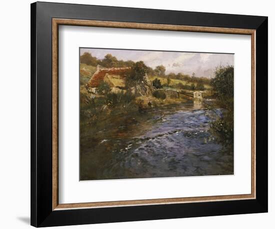 La Passerelle: a French River Landscape with a Washerwoman-Fritz Thaulow-Framed Giclee Print