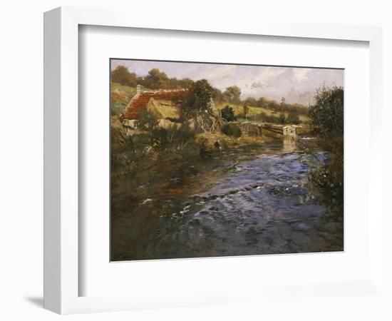 La Passerelle: a French River Landscape with a Washerwoman-Fritz Thaulow-Framed Giclee Print