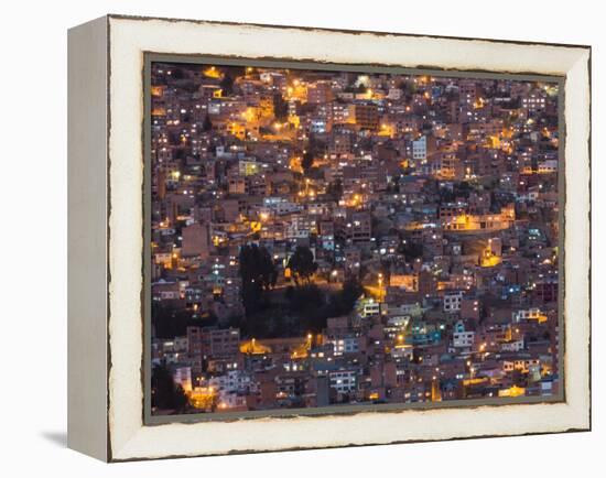 La Paz at Dusk with Patchwork Lit Up Buildings-Alex Saberi-Framed Premier Image Canvas