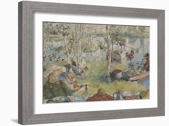 La Peche Aux Ecrevisses - Crayfishing, by Larsson, Carl (1853-1919). Acryl Colours on Paper. Dimens-Carl Larsson-Framed Giclee Print