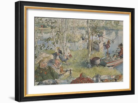 La Peche Aux Ecrevisses - Crayfishing, by Larsson, Carl (1853-1919). Acryl Colours on Paper. Dimens-Carl Larsson-Framed Giclee Print