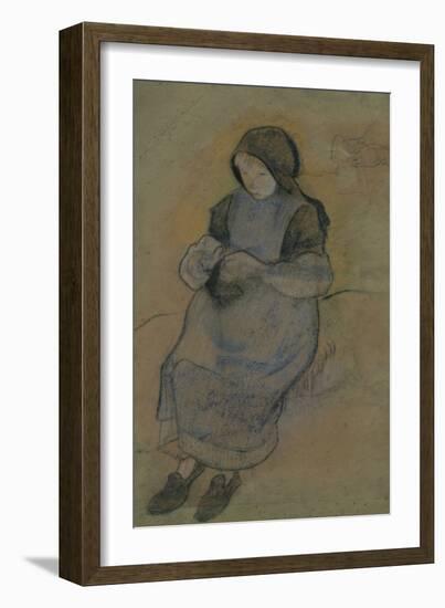 La petite gardeuse de porcs assise tricotant-Paul Gauguin-Framed Giclee Print