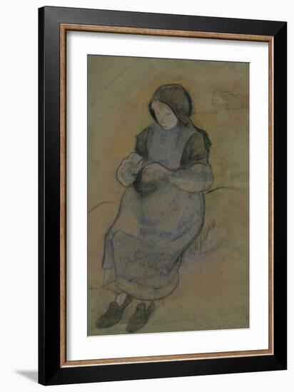 La petite gardeuse de porcs assise tricotant-Paul Gauguin-Framed Giclee Print