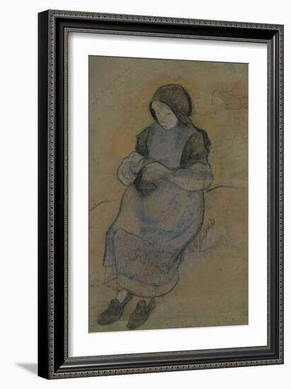 La petite gardeuse de porcs assise tricotant-Paul Gauguin-Framed Giclee Print