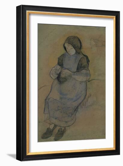 La petite gardeuse de porcs assise tricotant-Paul Gauguin-Framed Giclee Print