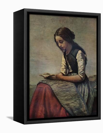 'La petite Liseuse ou Jeune bergère assise et lisant', c1855-Jean-Baptiste-Camille Corot-Framed Premier Image Canvas