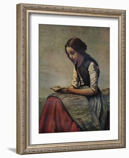 'La petite Liseuse ou Jeune bergère assise et lisant', c1855-Jean-Baptiste-Camille Corot-Framed Giclee Print