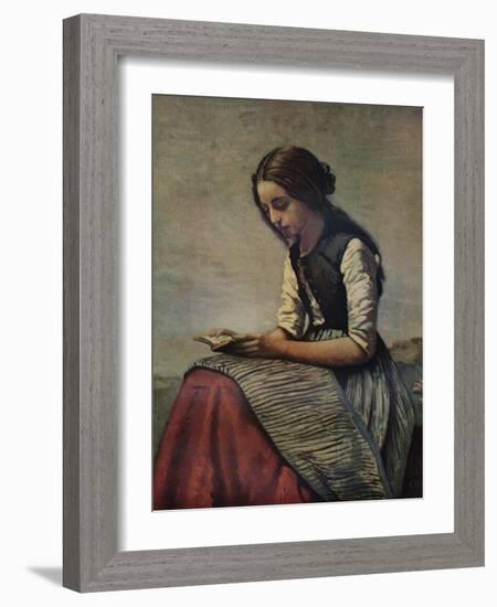 'La petite Liseuse ou Jeune bergère assise et lisant', c1855-Jean-Baptiste-Camille Corot-Framed Giclee Print