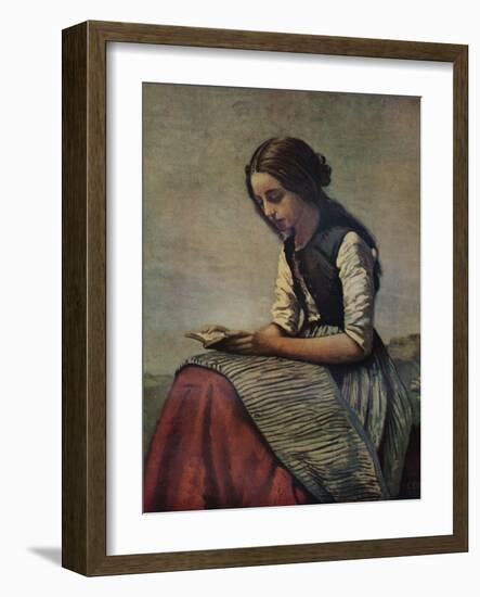 'La petite Liseuse ou Jeune bergère assise et lisant', c1855-Jean-Baptiste-Camille Corot-Framed Giclee Print