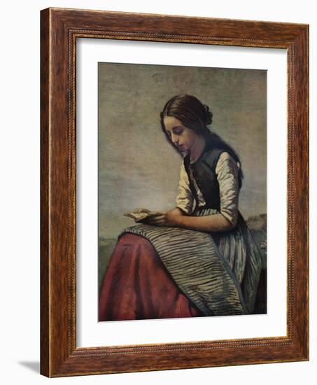 'La petite Liseuse ou Jeune bergère assise et lisant', c1855-Jean-Baptiste-Camille Corot-Framed Giclee Print