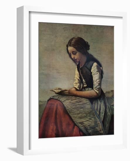 'La petite Liseuse ou Jeune bergère assise et lisant', c1855-Jean-Baptiste-Camille Corot-Framed Giclee Print