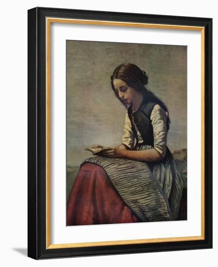 'La petite Liseuse ou Jeune bergère assise et lisant', c1855-Jean-Baptiste-Camille Corot-Framed Giclee Print