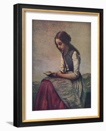 'La petite Liseuse ou Jeune bergère assise et lisant', c1855-Jean-Baptiste-Camille Corot-Framed Giclee Print