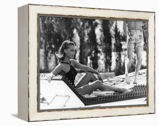 La Piscine by Jacques Deray with Romy Schneider, 1969 (chaise longue by la serie Module 400 by Roge-null-Framed Stretched Canvas