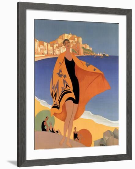 La Plage de Calvi-Roger Broders-Framed Art Print