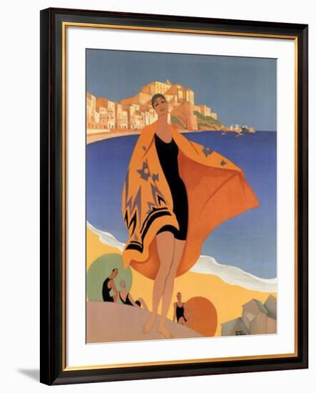 La Plage de Calvi-Roger Broders-Framed Art Print