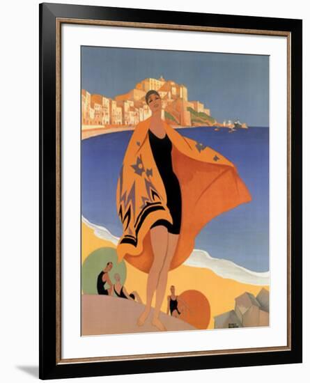 La Plage de Calvi-Roger Broders-Framed Art Print