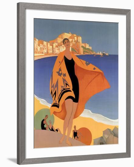 La Plage de Calvi-Roger Broders-Framed Art Print