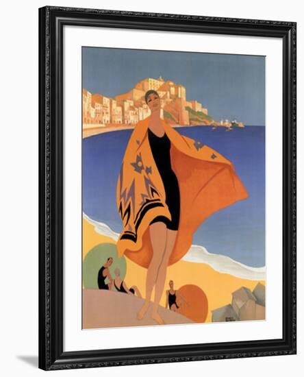 La Plage de Calvi-Roger Broders-Framed Art Print