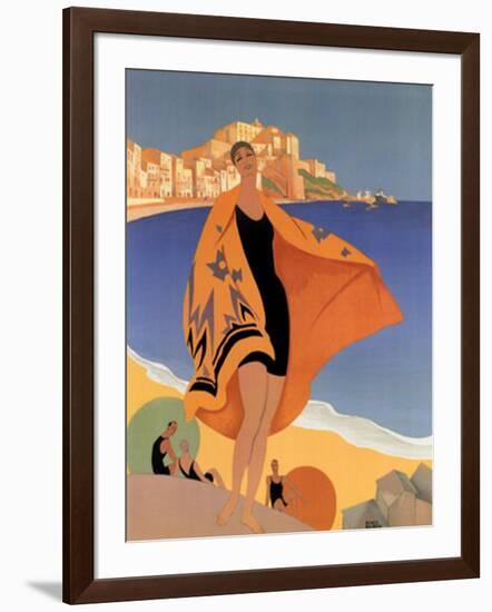 La Plage de Calvi-Roger Broders-Framed Art Print