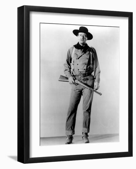 La Prisonniere du Desert THE SEARCHERS by JohnFord with John Wayne, 1956 (b/w photo)-null-Framed Photo