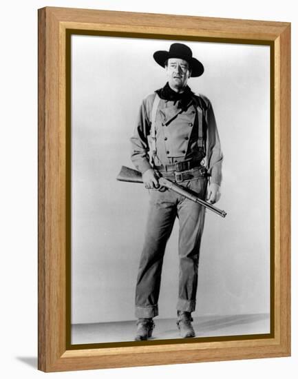 La Prisonniere du Desert THE SEARCHERS by JohnFord with John Wayne, 1956 (b/w photo)-null-Framed Stretched Canvas