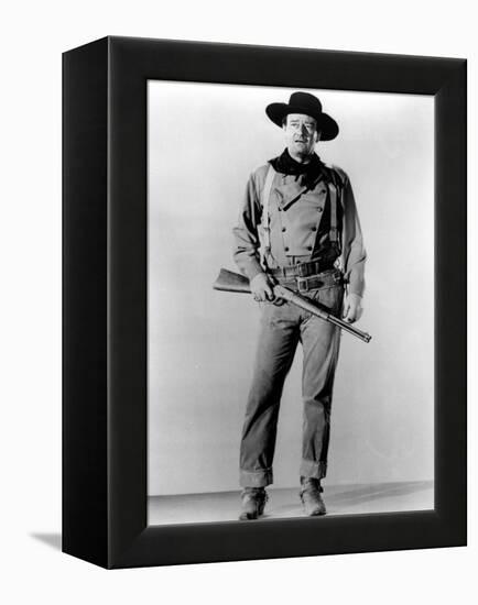 La Prisonniere du Desert THE SEARCHERS by JohnFord with John Wayne, 1956 (b/w photo)-null-Framed Stretched Canvas