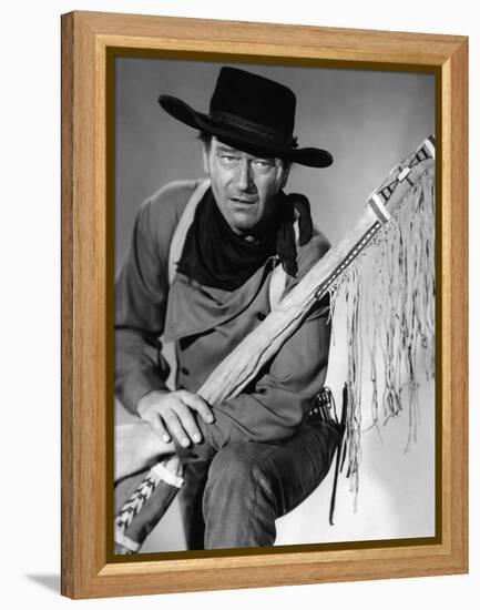 La Prisonniere du Desert THE SEARCHERS by JohnFord with John Wayne, 1956 (b/w photo)-null-Framed Stretched Canvas