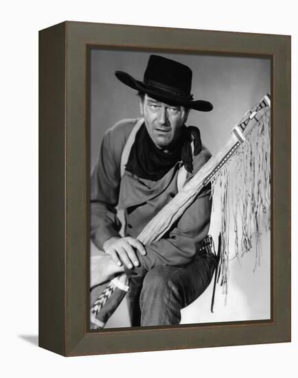 La Prisonniere du Desert THE SEARCHERS by JohnFord with John Wayne, 1956 (b/w photo)-null-Framed Stretched Canvas