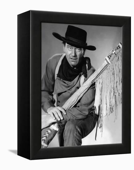 La Prisonniere du Desert THE SEARCHERS by JohnFord with John Wayne, 1956 (b/w photo)-null-Framed Stretched Canvas