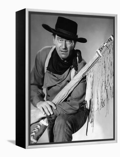 La Prisonniere du Desert THE SEARCHERS by JohnFord with John Wayne, 1956 (b/w photo)-null-Framed Stretched Canvas