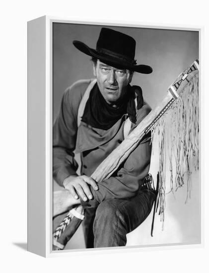 La Prisonniere du Desert THE SEARCHERS by JohnFord with John Wayne, 1956 (b/w photo)-null-Framed Stretched Canvas