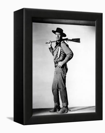 La Prisonniere du Desert THE SEARCHERS by JohnFord with John Wayne, 1956 (b/w photo)-null-Framed Stretched Canvas