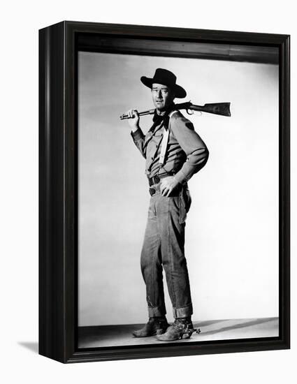 La Prisonniere du Desert THE SEARCHERS by JohnFord with John Wayne, 1956 (b/w photo)-null-Framed Stretched Canvas