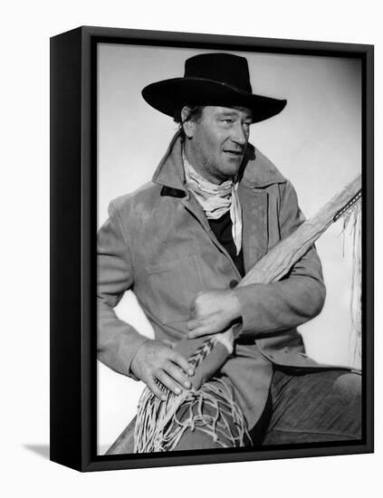 La Prisonniere du Desert THE SEARCHERS by JohnFord with John Wayne, 1956 (b/w photo)-null-Framed Stretched Canvas