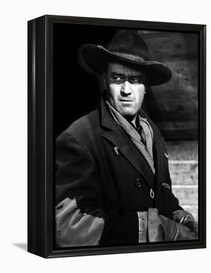 La Prisonniere du Desert THE SEARCHERS by JohnFord with John Wayne, 1956 (b/w photo)-null-Framed Stretched Canvas