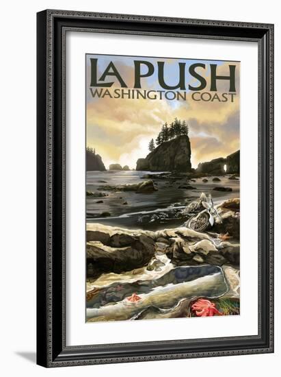 La Push Beach and Motorcycle, Washington-Lantern Press-Framed Art Print