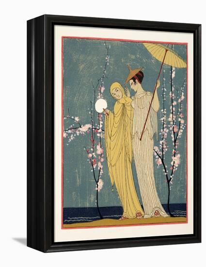 La Rencontre, Illustration from Les Chansons De Bilitis, by Pierre Louys, Pub. 1922 (Pochoir Print)-Georges Barbier-Framed Premier Image Canvas