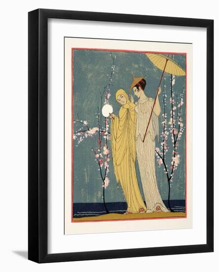 La Rencontre, Illustration from Les Chansons De Bilitis, by Pierre Louys, Pub. 1922 (Pochoir Print)-Georges Barbier-Framed Giclee Print