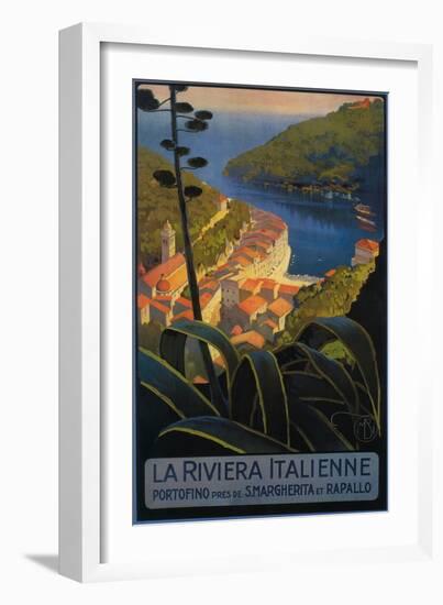 La Riviera Italienne: From Rapallo to Portofino Travel Poster - Portofino, Italy-Lantern Press-Framed Art Print