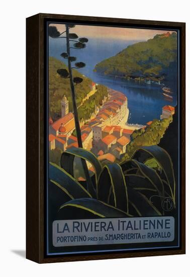 La Riviera Italienne: From Rapallo to Portofino Travel Poster - Portofino, Italy-Lantern Press-Framed Stretched Canvas