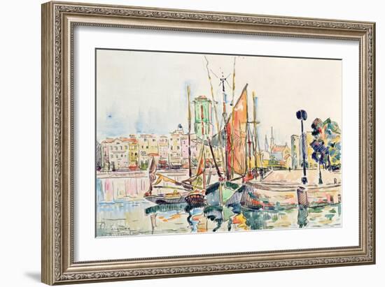 La Rochelle: Boats and Houses (W/C on Paper)-Paul Signac-Framed Giclee Print